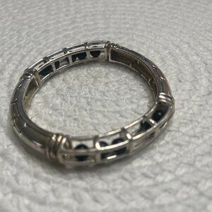 Heavy SILVER TEXTURED Stretch Bracelet with Caged BLACK BEADS (EUC) #79E